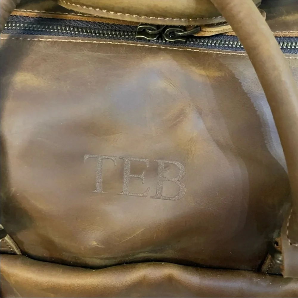 COGNAC LEATHER WEEKEND TRAVEL DUFFLE BAG LARGE